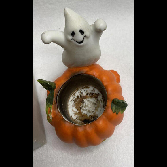 PartyLite Halloween Vintage Orange White Ghost Votive Holder # P7176 Retired - Picture 3 of 6